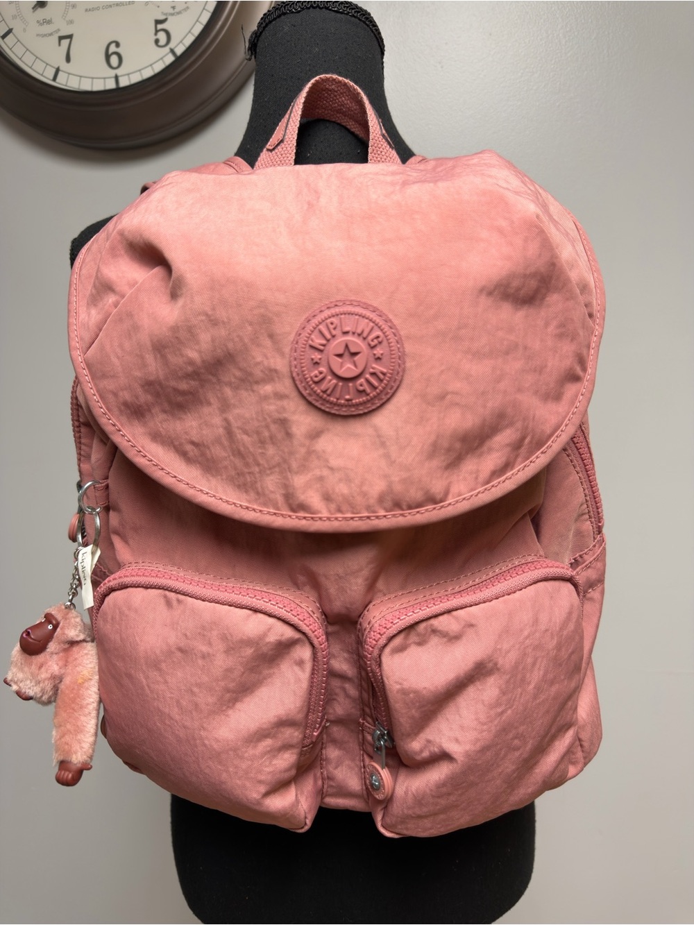 Kipling Fiona Medium Nylon Backpack Pink Kind Rose Travel Daypack with Monkey